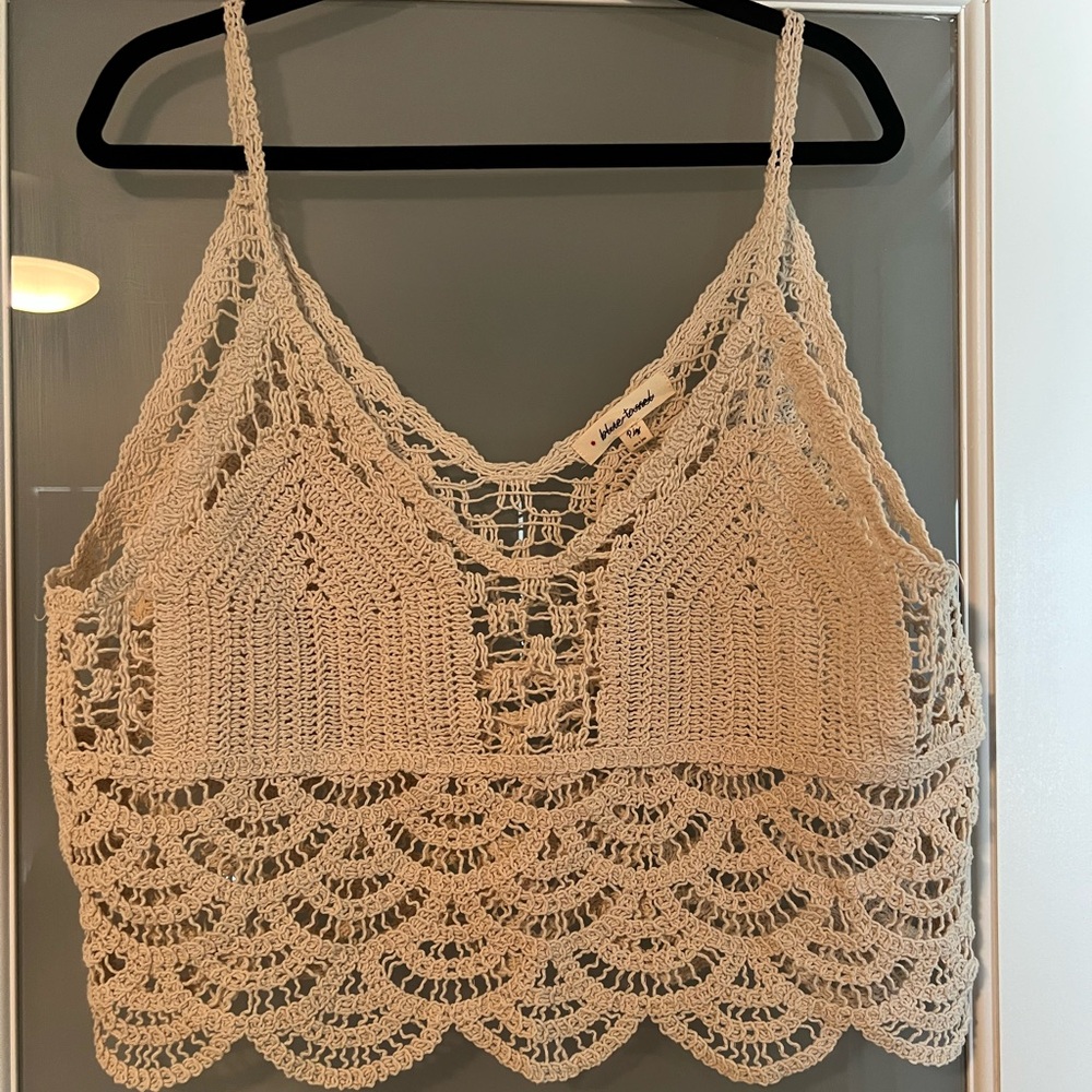 Anthropologie Cream Crochet Crop Top